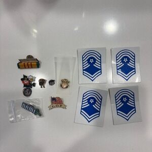 Vintage Mixed Enamel Pin Lot Military Rank Decals Patriotic GOP Angel Frog NAMI